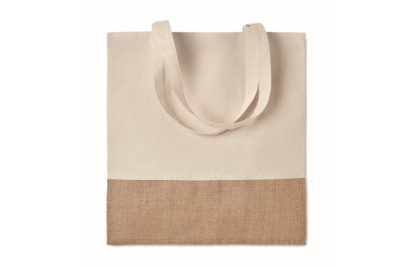 INDIA TOTE Einkaufstasche mit Jutebesatz - beige