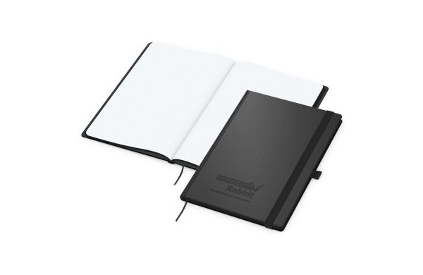 Notizbuch Hardcover Black-Book Ausstattung schwarz - gepunktet, Prägung