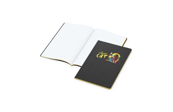 Notizbuch Tablet-Book Farbschnitt Naturkarton-Softcover schwarz - gepunktet, Siebdruck-Digital