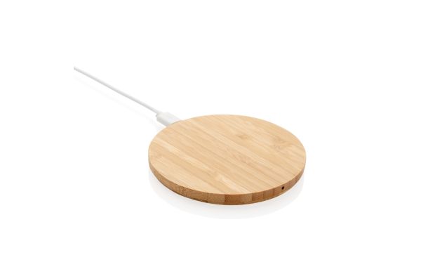 Rundes kabelloses 5W-Ladegerät aus Bambus/braun