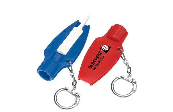 Reifenprofiltiefenmesser mit Ventilkappendreher_ Gliederkette und Ring_ blau_ weiss