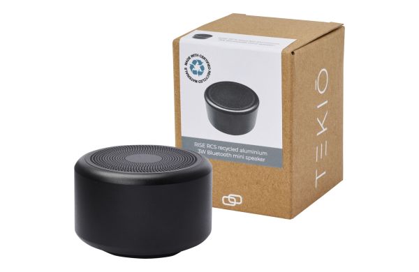 Rise 3 W Mini-Bluetooth-Lautsprecher aus recyceltem RCS Aluminium, schwarz