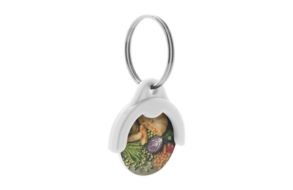 Schlüsselanhänger mit Einkaufswagen-Chip Token, weiss