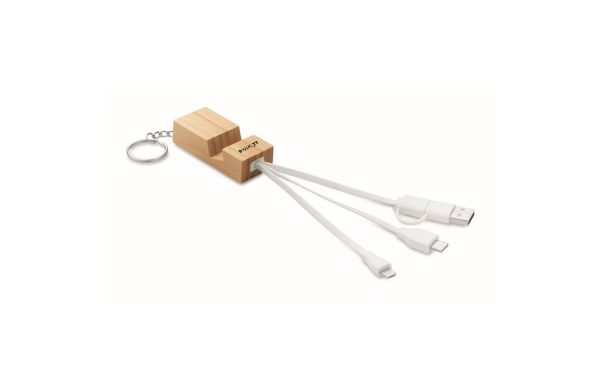 Schlüsselring mit Halter aus Bambus und Ladekabel- holzfarbe