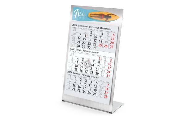 Tischkalender Desktop 3 Steel Edelstahl-Aufsteller gebürstet - 2 Jahre