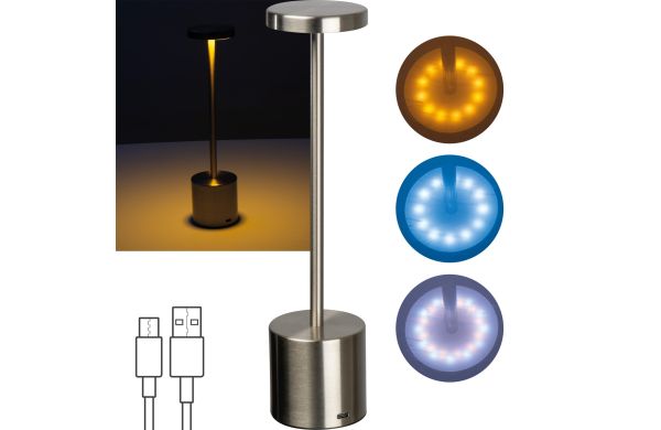 Tischlampe aus Edelstahl mit Akku 