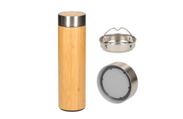 Vakuum Flasche "Bambus", large, braun