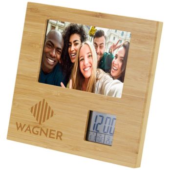 Sasa Bambus Fotorahmen Tischuhr mit Thermometer